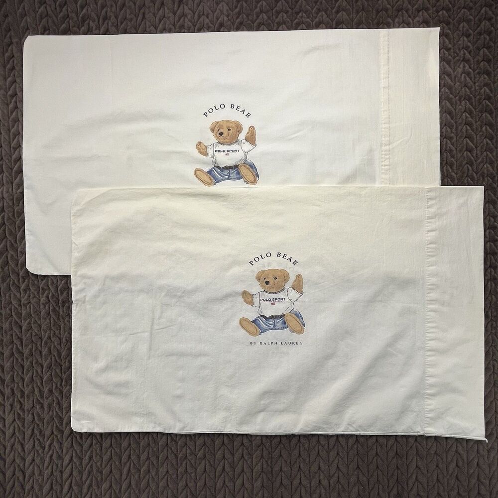 Vintage Ralph Lauren Polo Sport Set of 2 Pillowcases Polo Bear Standard Cotton